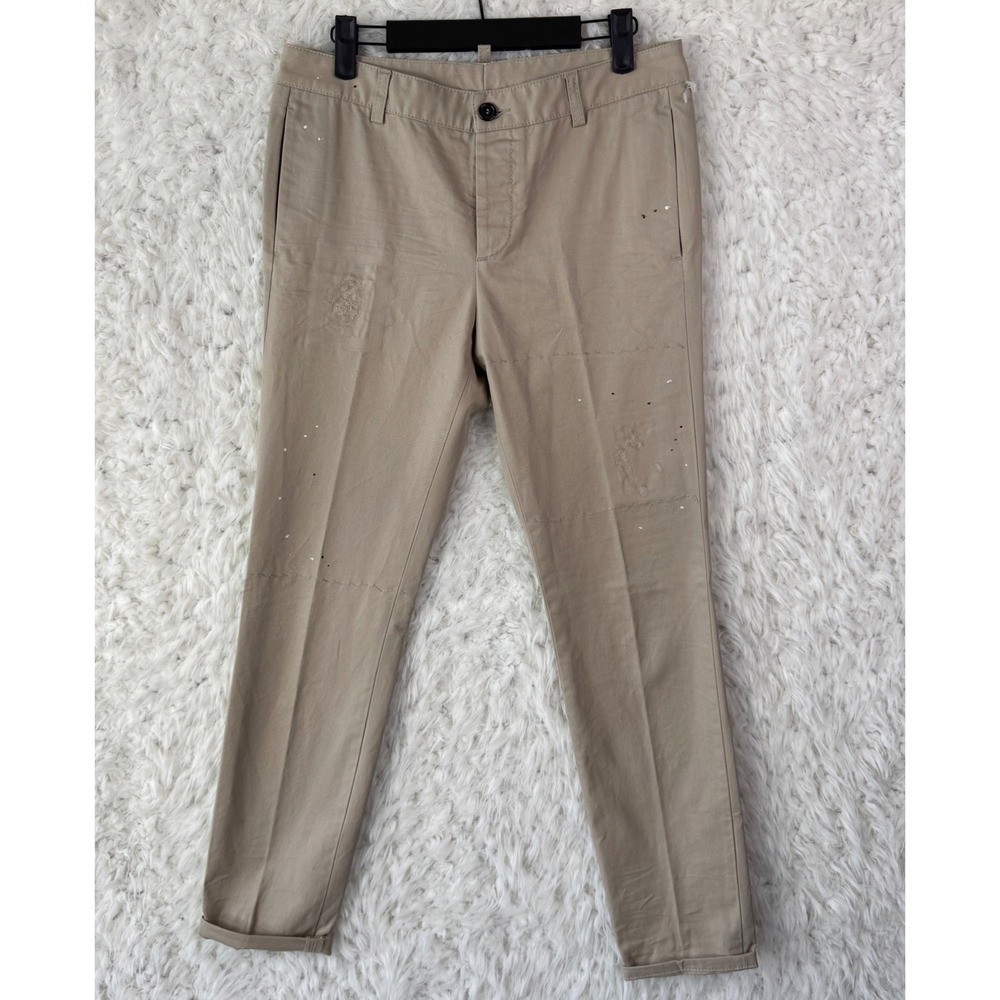 Dsquared2 Chino Pants IT 40 30 Tan Distressed Paint Splatter Designer Streetwear